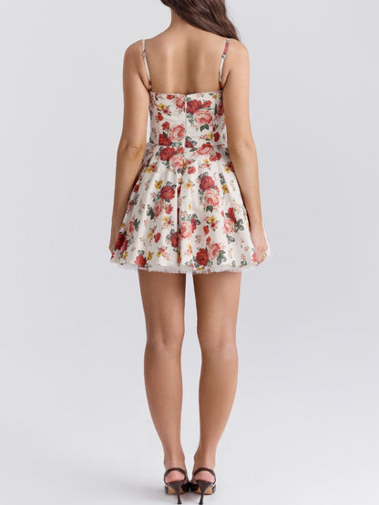 Floral Printed Mesh Patchwork Sing Dress