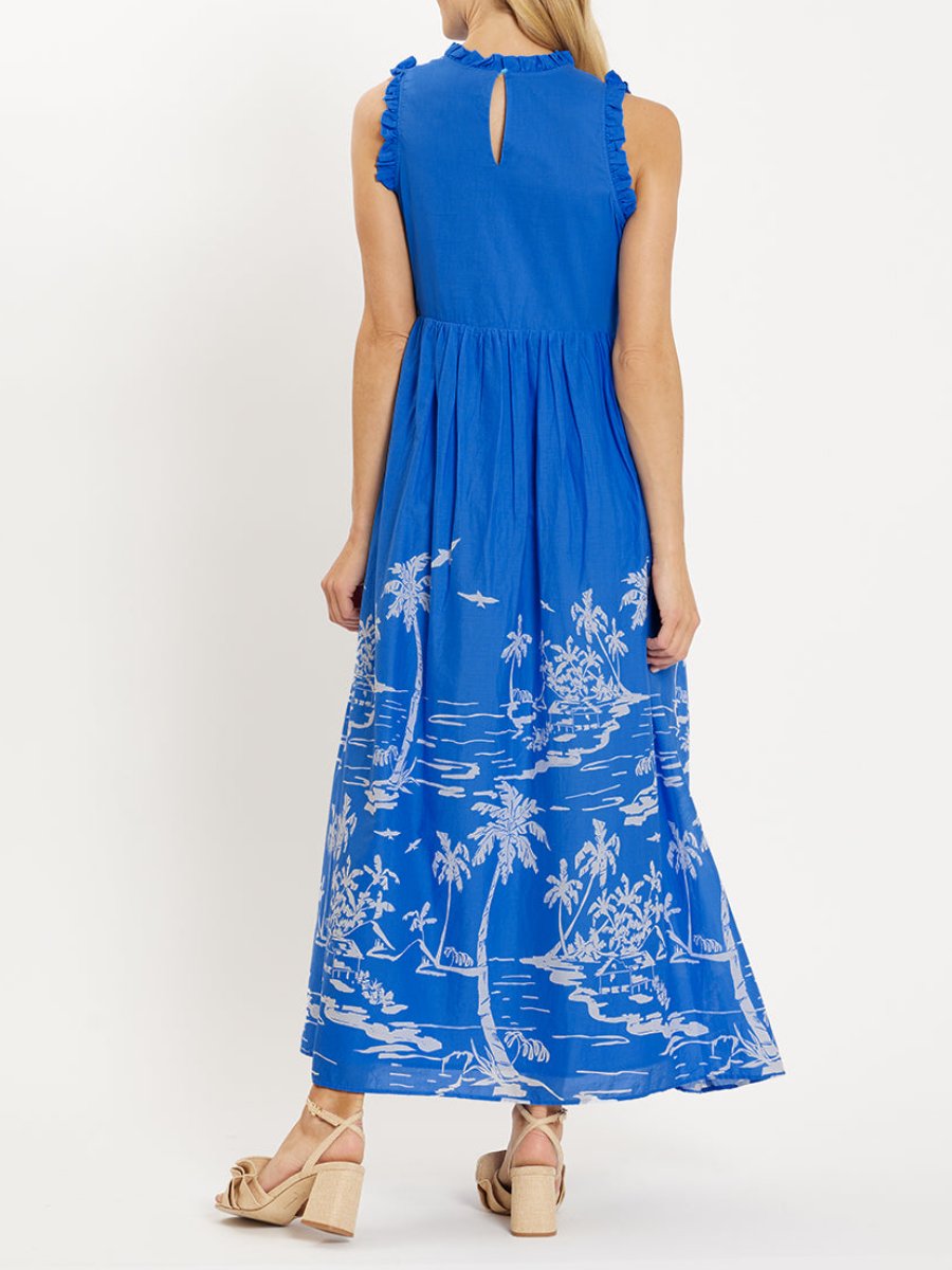 Sleeveless Ruffled Printed Maxi Dress