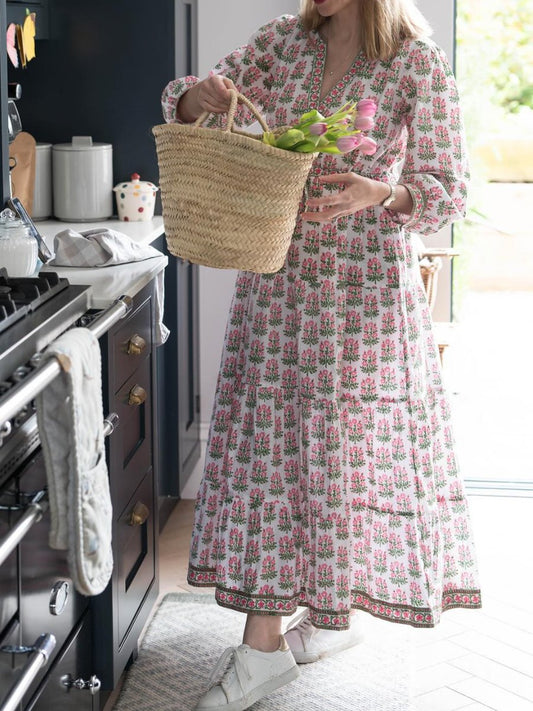 Summer Pink Floral Midi Dress