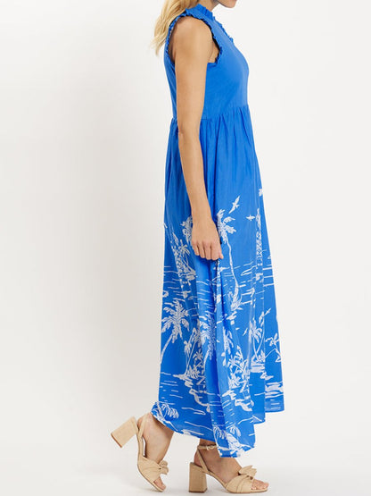 Sleeveless Ruffled Printed Maxi Dress