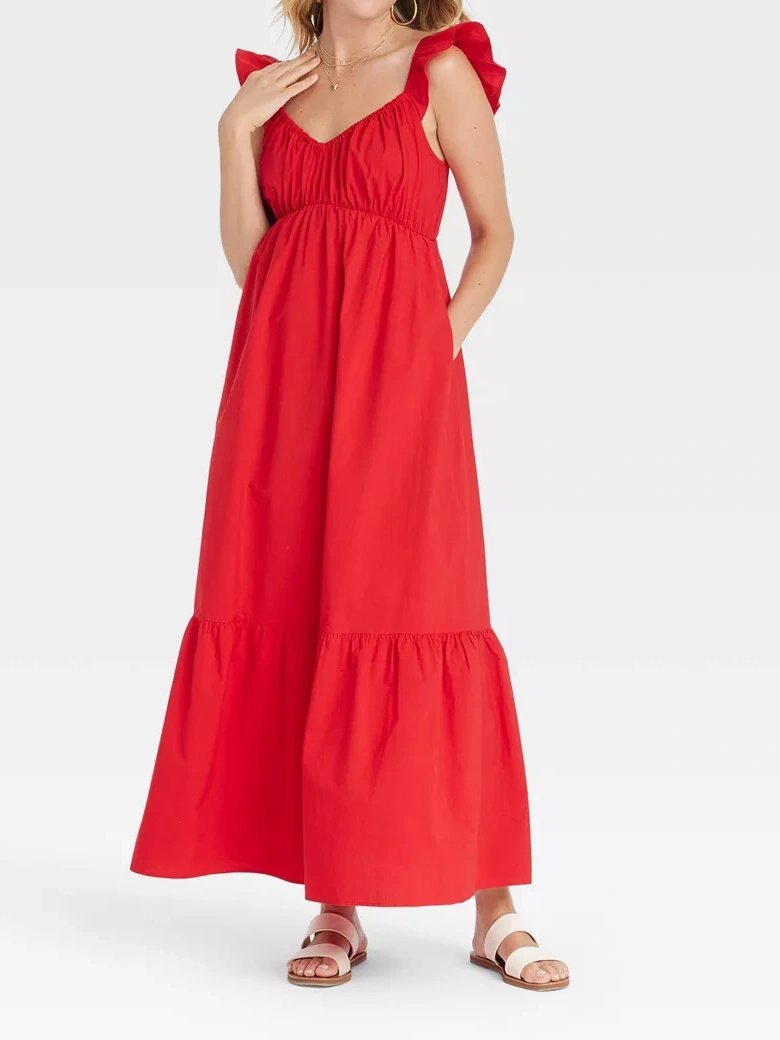 Flutter Cap Sleeve Maxi A-Line Dress(ON SALE)