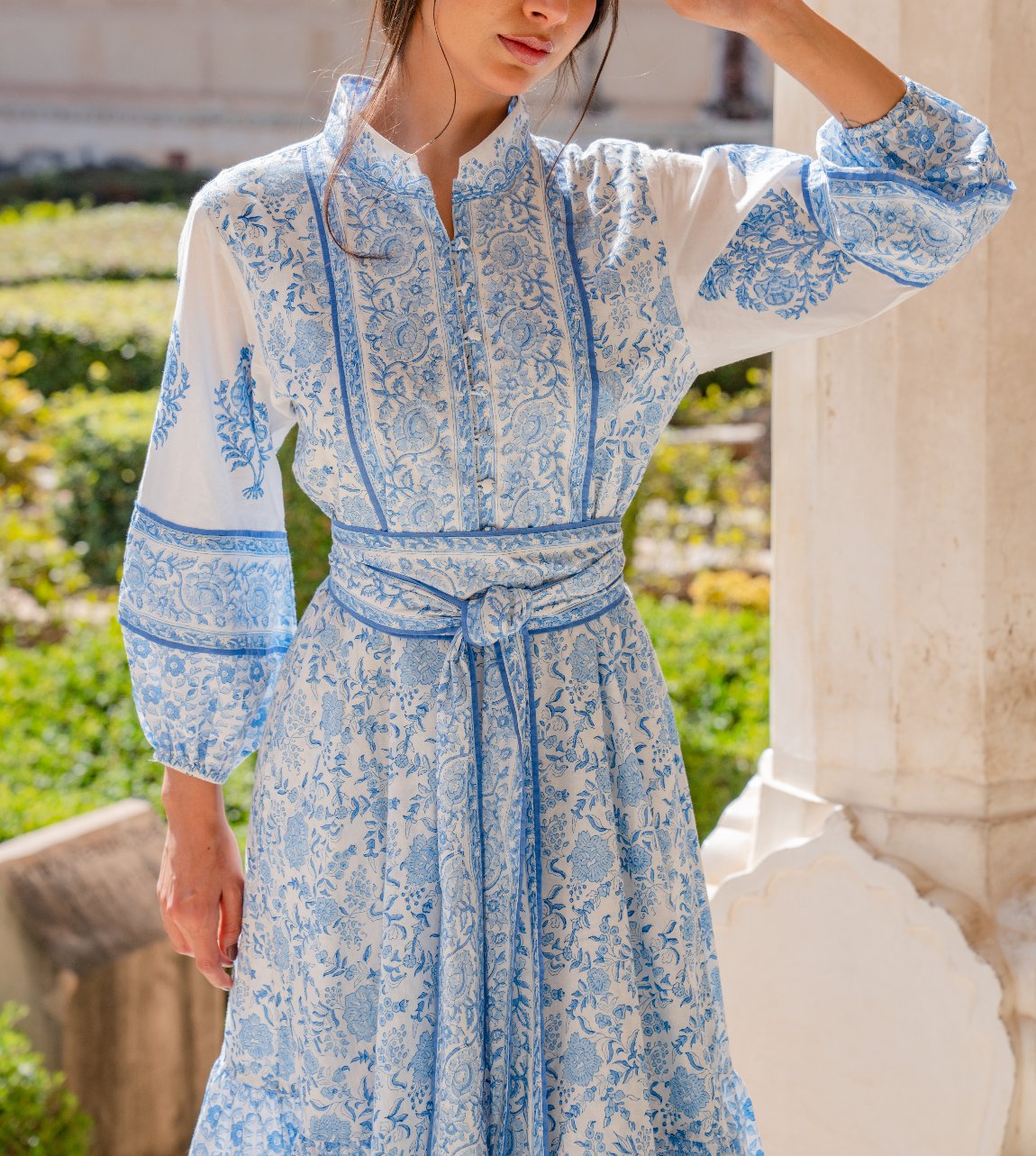 Floral Puff Sleeve Fit and Flare Midi Dress