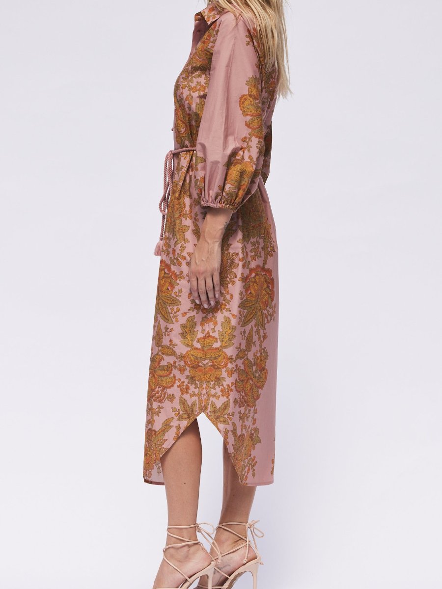 Dusty-rose Floral Midi Dress