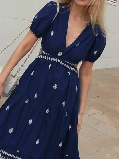 Navy Printed Vacation Dress