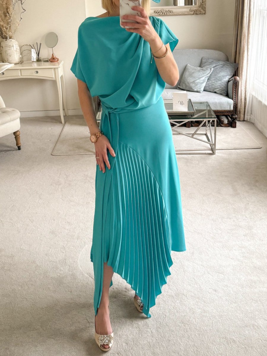 Draped Neckline Elegant Midi Dress