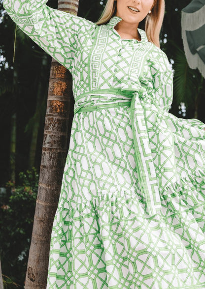 FLOUNCE DRESS IN KEY LIME BAMBOO