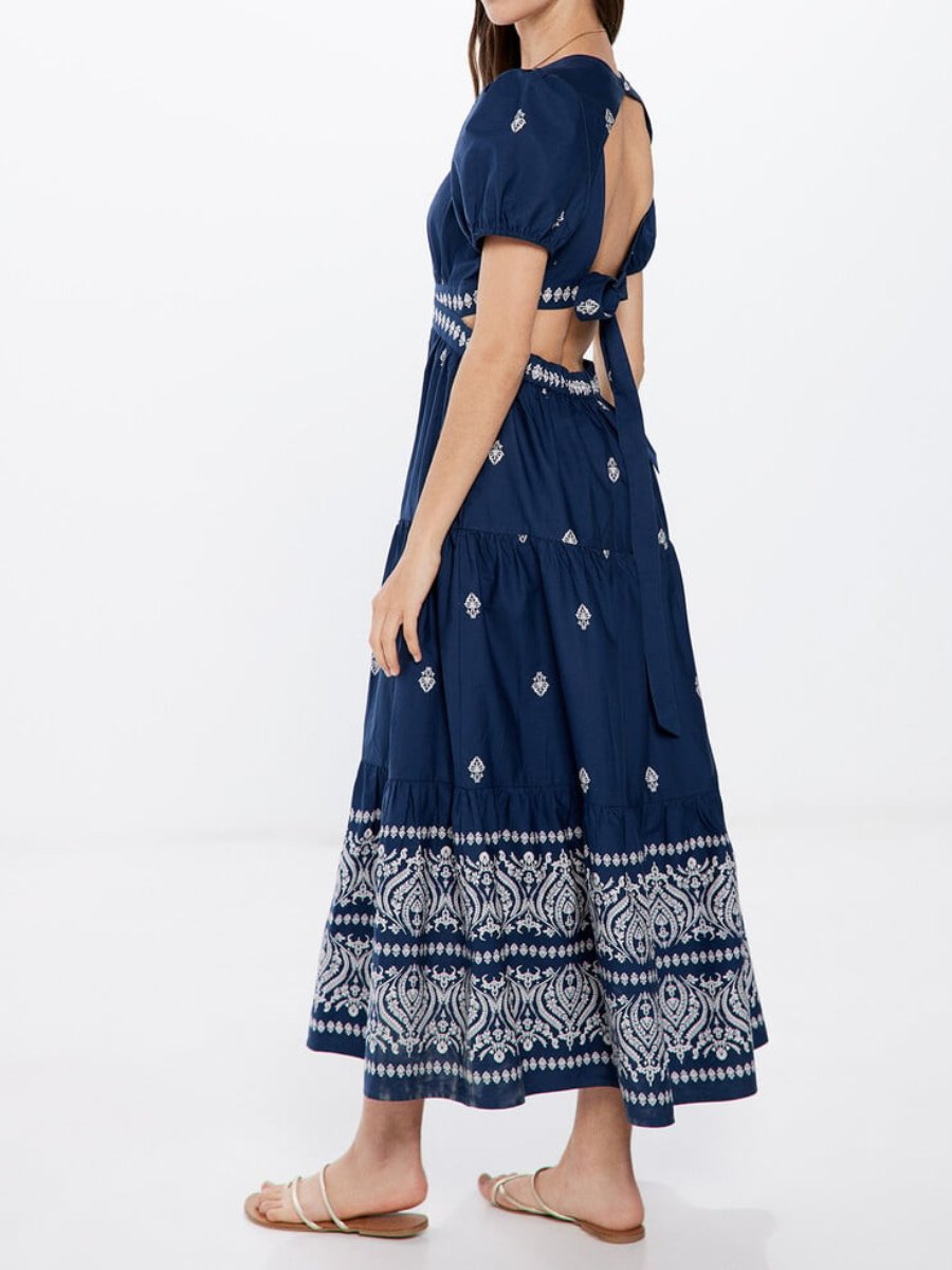 Navy Printed Vacation Dress