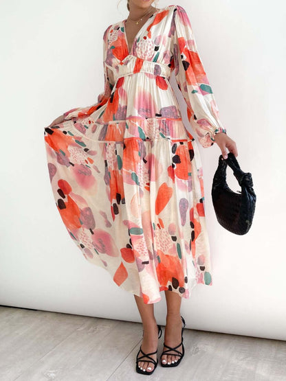 Elegant Floral Chiffon Midi Dress