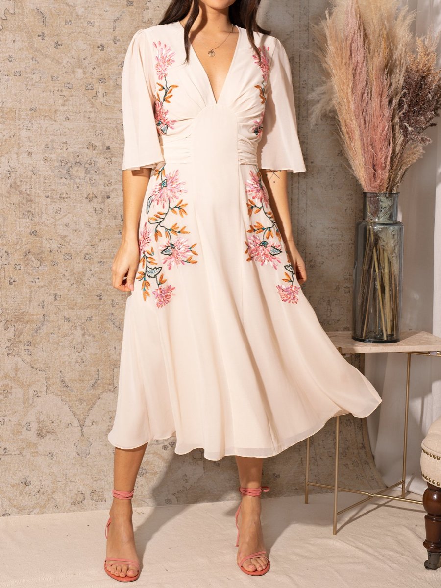 The Embroidered Chiffon Midi Dress