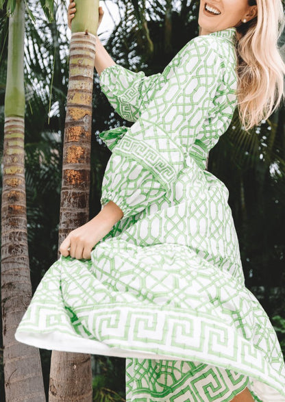 FLOUNCE DRESS IN KEY LIME BAMBOO