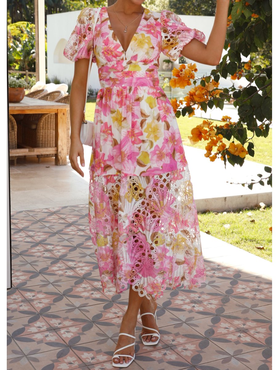 Stunning Pink Floral Midi Dress