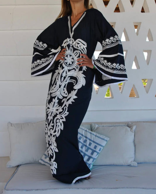 Navy Blue Embroidered Caftan