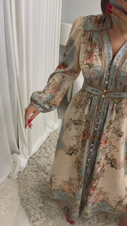 Floral Button Long Sleeve Maxi Dress